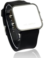 Towall 1PC Creative Mini LED Digital Silicone Sport Mirror Faceless Men Lady Watch(Black)