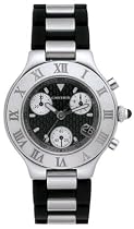Cartier Men's Must 21 Chronoscaph Stainless Steel and Black Rubber Chronograph Watch #W10125U2