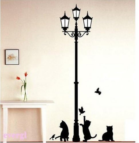 NLC Black Cat under Street Lamp Design Picture Art Peel & Stick Wall Sticker DIY Vinyl Wall Decal