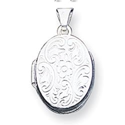 Sterling Silver Small Oval Locket with Textured Floral