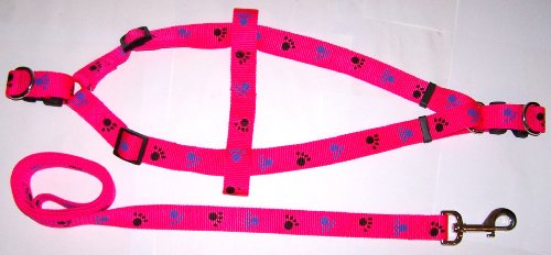 TRIXIE Pet Dog Heavy-Duty Step-In Harness & Leash Set PINK PAWS 20in.-30in. Chest Large