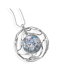 MMA Silver - 20 inch Necklace with Cut Out Roman Glass Pendant