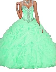 Sweetheart  Floor Length Organza Sheer Draped Crystal  Ball Gown Prom Dress/Quinceanera Dress/Party Dress 