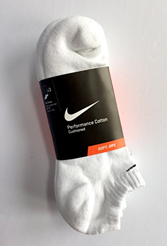 Nike Men's Cotton Cushion No Show Socks With Moisture Management (3 Pack) (Large (shoe size 8-12), WHITE///BLACK)