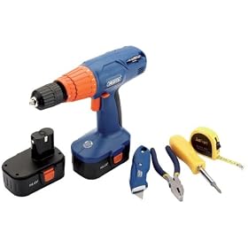 Draper 14.4 Volt Cordless Combi Hammer Drill with 2 Batteries and 4 Piece Value Tool Kit