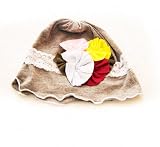 Ema Jane Shabby Chic Girl and Boy Flower and Tassle Hats - Fits Newborn, Baby, Toddler (Gray with Blossom Rosettes and White Lace)