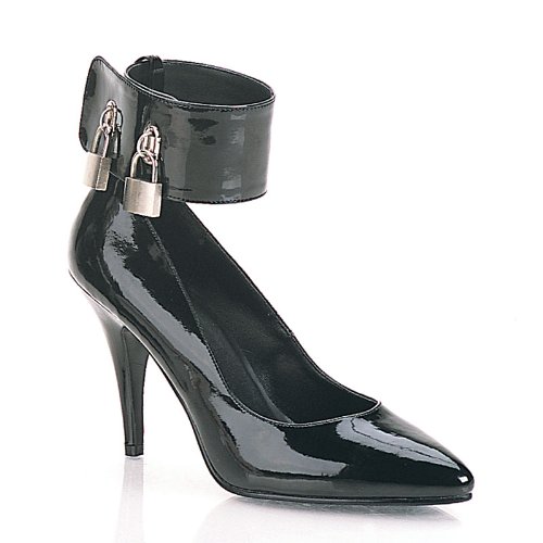 stockings for peep toe shoes:4 Inch Sexy Black Pump Shoes Womens High Heel Shoes Evening Shoes With Locking Ankle Cuff And Padlocks Black Patent