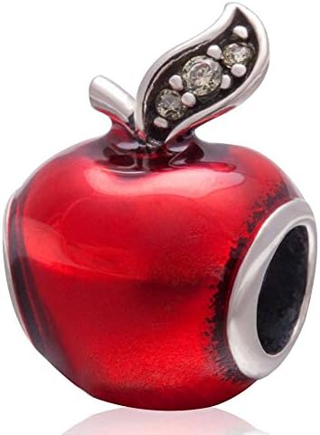 Charmstar Snow Whites Apple Charm with Transparent Red Enamel and Green Cz Stones Authentic Sterling Silver Bead Fits European Bracelets