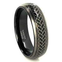 Black Tungsten 6mm Dome Laser Engraved Cobra Wedding Band Ring Size 7-13