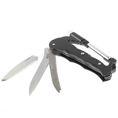 DS-Stainless steel Multi - Function Carabiner Camp Snap Clip Hook Keychain Hiking with Dual Knife & Nail File & LED Torch ~.