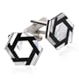 Onyx and Mother of Pearl Hexagonal Cufflinks Set in Silver with Gift Box