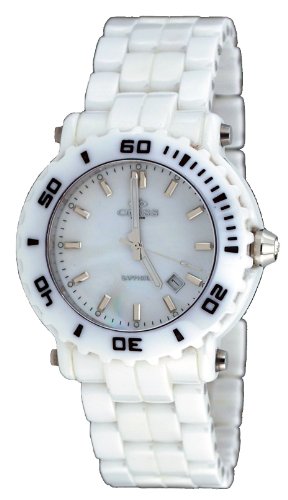 Oniss #ON8110-L Women's Oversized MOP Dial White Ceramic Watch