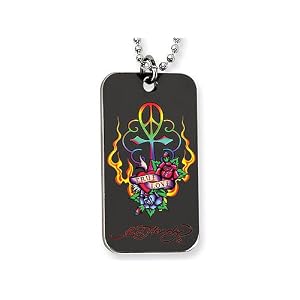 Ed Hardy Love Peace Cross Dog Tag Painted Necklace