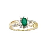 10K Yellow/White Gold 0.01 ct. Diamond and 6 x 4 MM Oval Shaped Emerald Ring