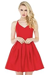 Sexy A-line V-neck Backless Short Polyester Sleeveless Skater Dress 