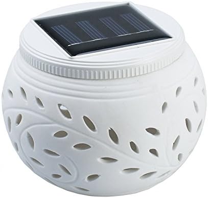 FreeLight Solar Powered Decorative Table Lamp With White Patterned Ceramic Holder And Choice Of Static White Light or Rotating Coloured Lights As Shown