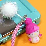 ハローキティ 雪だるま　ニット帽キティ 根付けストラップ　ピンク