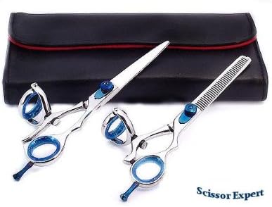 Professional Hairdressing Thumb Swivel Hair Product Salon Shears Cutting and Thinner Set Hair Barber Cuttoing Scissors Barber Salon Shears 5.5" Hair Styling Shear Scissor (2piece Set) Japanese Stainless Steel