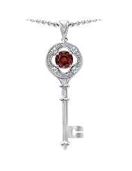 Candygem 925 Sterling Silver Genuine Garnet Clover Key Pendant By Venezia Designs, Free 18 Inch Silver Chain, Free Gift Box.