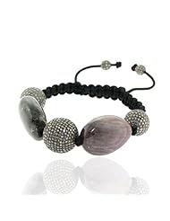 Diamond Pave Multi Sapphire Beads Macrame Stretch Bracelet .925 Sterling Silver Handmade Jewelry