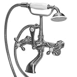American Bath Factory F1-1120-SN-F9-9400-MX-SN F1-1120 Wall Mount Bathtub Faucet, Metal Cross Handle