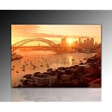 Wandbild xxl (Sydney Sunset 70x100cm) Deko Bild auf Leinwand. Ausf�hrung sch�ner Kunstdruck auf echter Leinwand und Keilrahmen. Bild Motiv (Sydney Sonnenuntergang Br�cke gelb braun Australien Stadt Skyline Wasser Sonne Boote) Made in Germanyvon "Nix-Art Wandbilder"