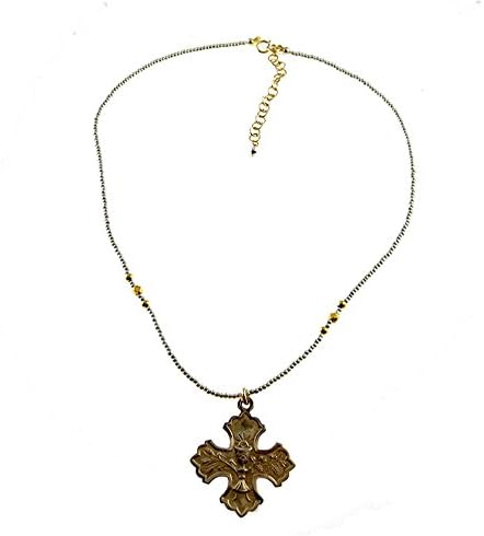 Andrea Barnett Communion Cross Necklace with Silver Seed Beads