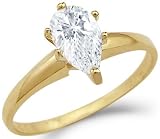 Solid 14k Yellow Gold Solitaire Pear Cut Engagement CZ Cubic Zirconia Ring 1.25 ct