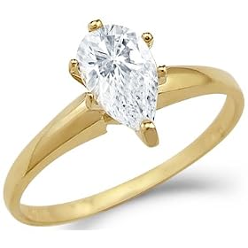 Size- 4 - Solid 14k Yellow Gold Solitaire Pear Cut Engagement CZ Cubic Zirconia Ring 1.25 ct