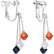 Blue Orange White Crystal Sports Team Clip On Earrings