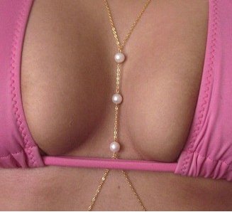 Kitty-Party Super Star Style Sexy Fine Golden Plated Chain Peals Linkages Connections Body Chain Necklace Belly Waist Chain