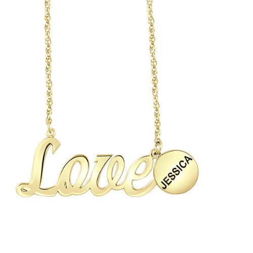 Personalized Love Necklace with Disc Charm in 10K Yellow Gold