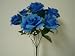 3 OCEAN BLUE Open Rose M.P Silk Flower Bushes Bouquets Artificial
