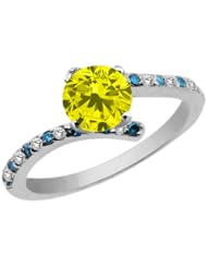 1.11 Ct Round Canary Diamond White Topaz 925 Sterling Silver Ring
