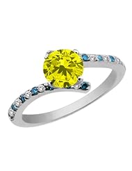 1.11 Ct Round Canary Diamond White Topaz 925 Sterling Silver Ring