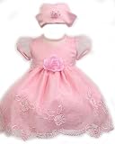 Elegant Baby Girl Pink Dress & Hat. Available in 12,18,24,36 Months