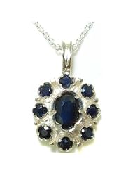 Unusual Luxury Ladies Solid White 9K Gold Natural Sapphire Pendant Necklace with English Hallmarks - Ideal for Christmas, Birthday, Anniversary or Mothers Day Gift