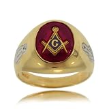 Gents Masonic Ring 10K Gold Red Lodge with Oval Signet