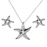 Ladies' Starfish Necklace and Earrings Set, Silver, Model S-PE001STAR