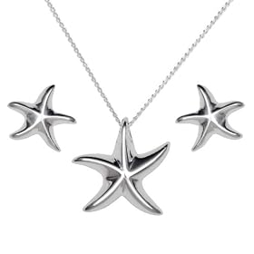 Ladies' Starfish Necklace and Earrings Set, Silver, Model S-PE001STAR