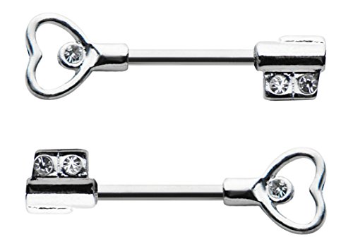 Body Accentzâ„¢ Nipple Ring Bars Skeleton Key Body Jewelry Pair 14 gauge BV156