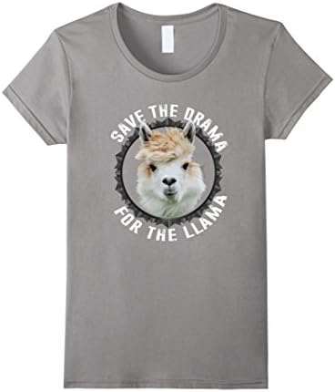 Women's Llama Lover T-Shirt Save the Drama For the Llama Shirt Medium Slate
