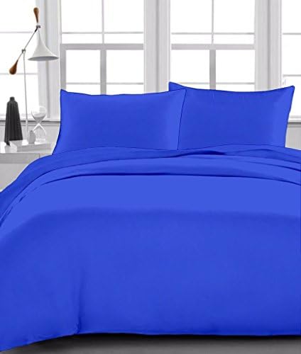 Luxury Egyptian Cotton 300-Thread-Count Sateen 1 Fitted Sheet &amp; 2 Pillowcase [Top/Flat Sheet Not Included] Twin Size (+10 Inch) Deep Pocket, Egypian Blue Solid