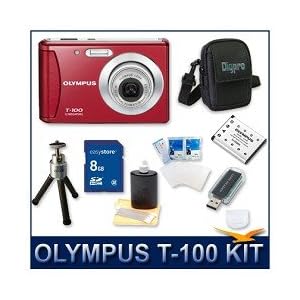 Olympus T-100 Digital Camera (Red), 12 Megapixels, 3x Optical Zoom, 2.4 LCD Monitor, 8 GB... by
