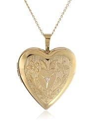 Gold Plated Silver Diamond Accent Flowers and Leaves Heart Locket Pendant Necklace, 18"