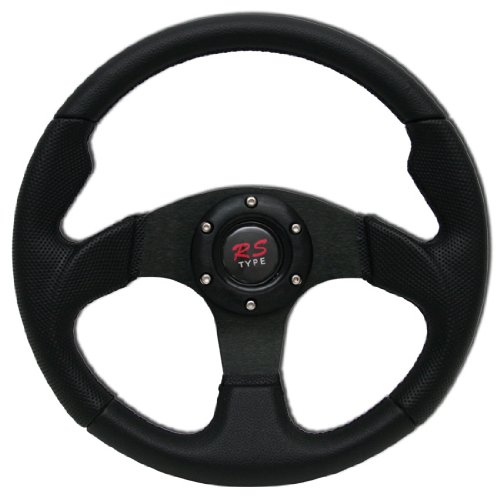 UNIVERSAL 320mm STEERING WHEEL BLACK LEATHER BLACK STITCHES