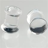 Pair of Glass Double Flared Solid Plugs: 0g Crystal