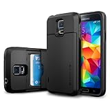 Galaxy S5 ケース SpigenR ** IC カード 収納可能 ** スリム・アーマー CS 【 カード スライダー 】 【 ウォレット ケース 】 2枚 カード入り 【国内正規品】 (スムース・ブラック【SGP10982】)