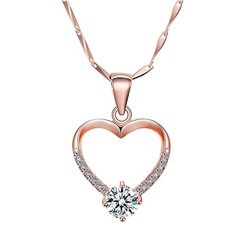 PLEMO ネックレス ペンダント 100%925純銀製 ピンクゴールド プレゼント アクセサリー ジュエリー CZキュービックジルコニア オープンハート 心型 レディース JN-02