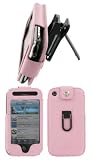 Apple iPhone 3G - Pink Premium Leather Case with Removable Video Stand Rotating Belt Clip - Bundled with Screen Protector (Not Compatible with 1st Generation iPhone)